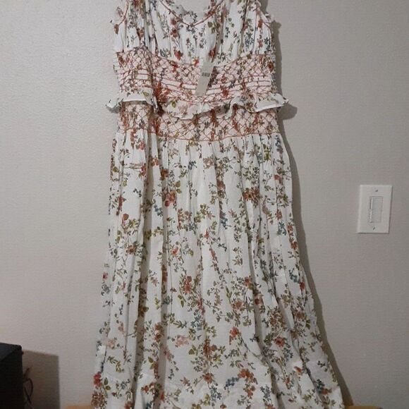 NWT By Anthropologie Sleeveless Smocked Waist Ruffled Midi Dress Size XL - Picture 4 of 15